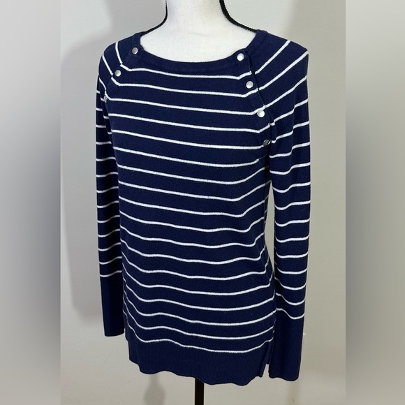 Motherhood sz sm sweater lightweight navy with a thin white stripe - Picture 1 of 13